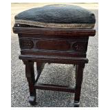 Antique Sewing Bench with Embroidered Seat and Storage