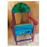 Hand Painted Solid Wood Chair from Belize with Tropical Design