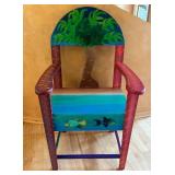 Hand Painted Solid Wood Chair from Belize with Tropical Design