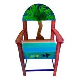 Hand Painted Solid Wood Chair from Belize with Tropical Design