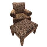 McCreary Modern Armchair and Ottoman Set with Unique Face Design Upholstery