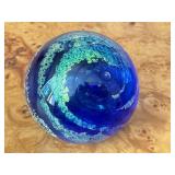 Handcrafted Blue Art Glass Paperweight