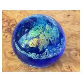 Handcrafted Blue Art Glass Paperweight