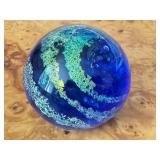 Handcrafted Blue Art Glass Paperweight