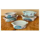 Set of 6 Artisan Holste Pottery Dishes with Floral Designs