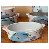 Set of 6 Artisan Holste Pottery Dishes with Floral Designs