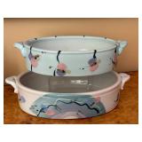 Set of 6 Artisan Holste Pottery Dishes with Floral Designs