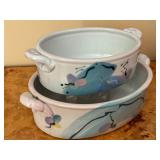 Set of 6 Artisan Holste Pottery Dishes with Floral Designs