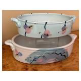 Set of 6 Artisan Holste Pottery Dishes with Floral Designs