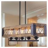 LNC Modern Farmhouse Chandelier 32 in. W Black Rectangular Dining Room Chandelier, 5-Light Kitchen Island Wood Pendant Light  Customer Returns See Pictures