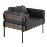 Lumisource Kari Black Faux Leather, Brown Wood and Black Metal Arm Chair   Customer Returns See Pictures