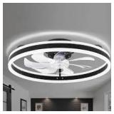 Oaks Aura 20in. LED Indoor Black Bladeless Low Profile Ceiling Fan Flush Mount Smart App Remote Control Dimmable Lighting     Customer Returns See Pictures