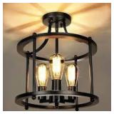 YANSUN 3-Light Black Farmhouse Semi Flush Mount Ceiling Light Fixture, Vintage Ceiling Mount for Dining Room Hallway Entryway  Customer Returns See Pictures
