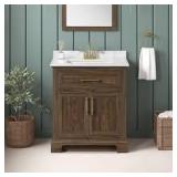 Home Decorators Collection Doveton 30 in. Single Sink Dark Walnut Bath Vanity with White Engineered Marble Top (Assembled) Customer Returns See Pictures