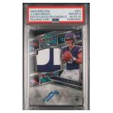 JJ MCCARTHY 2024 SPECTRA ROOKIE PATCH AUTO-PSYCHEDELIC WITH CUSTOM FRAME PSA NM-MT 8 AUTO 10 108990805