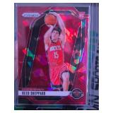 REED SHEPPARD RED CRACKED ICE ROOKIE CARD & HAKEEM OLAJUWON LEGENDS