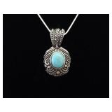 .925 Sterling Silver Turquoise Howlite Pendant Necklace