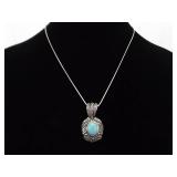 .925 Sterling Silver Turquoise Howlite Pendant Necklace