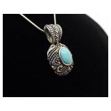 .925 Sterling Silver Turquoise Howlite Pendant Necklace