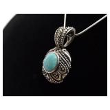 .925 Sterling Silver Turquoise Howlite Pendant Necklace