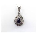 .925 Sterling Silver Art Nouveau Amethyst Pendant Necklace