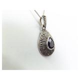 .925 Sterling Silver Art Nouveau Amethyst Pendant Necklace