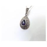.925 Sterling Silver Art Nouveau Amethyst Pendant Necklace