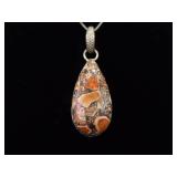 .925 Sterling Silver Leopard Skin Jasper Pendant Necklace