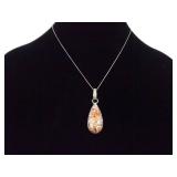 .925 Sterling Silver Leopard Skin Jasper Pendant Necklace