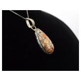 .925 Sterling Silver Leopard Skin Jasper Pendant Necklace