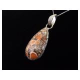 .925 Sterling Silver Leopard Skin Jasper Pendant Necklace