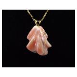 .925 Sterling Silver Carved Rhodochrosite Vermeil Pendant Necklace