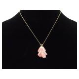 .925 Sterling Silver Carved Rhodochrosite Vermeil Pendant Necklace