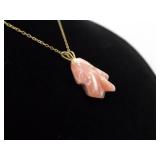 .925 Sterling Silver Carved Rhodochrosite Vermeil Pendant Necklace