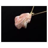 .925 Sterling Silver Carved Rhodochrosite Vermeil Pendant Necklace