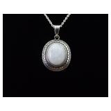 .925 Sterling Silver Crystal Cabochon Pendant Necklace