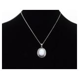 .925 Sterling Silver Crystal Cabochon Pendant Necklace