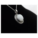 .925 Sterling Silver Crystal Cabochon Pendant Necklace