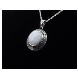 .925 Sterling Silver Crystal Cabochon Pendant Necklace
