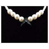.925 Sterling Silver Authentic Pearl and Onyx Pendant Necklace
