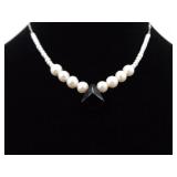 .925 Sterling Silver Authentic Pearl and Onyx Pendant Necklace