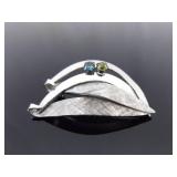 .925 Sterling Silver Topaz and Citrine Crystal Artisan Brooch