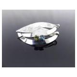 .925 Sterling Silver Topaz and Citrine Crystal Artisan Brooch