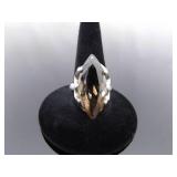 .925 Sterling Silver Marquis Cut Smokey Quartz Cocktail Ring Size 6.75