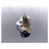 .925 Sterling Silver Marquis Cut Smokey Quartz Cocktail Ring Size 6.75