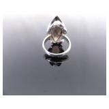 .925 Sterling Silver Marquis Cut Smokey Quartz Cocktail Ring Size 6.75