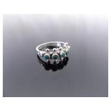 .925 Sterling Silver Turquoise Cabochon Cluster Ring Size 7.75
