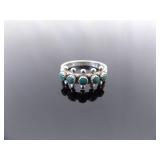 .925 Sterling Silver Turquoise Cabochon Cluster Ring Size 7.75