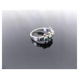 .925 Sterling Silver Turquoise Cabochon Cluster Ring Size 7.75