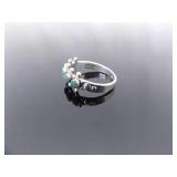 .925 Sterling Silver Turquoise Cabochon Cluster Ring Size 7.75